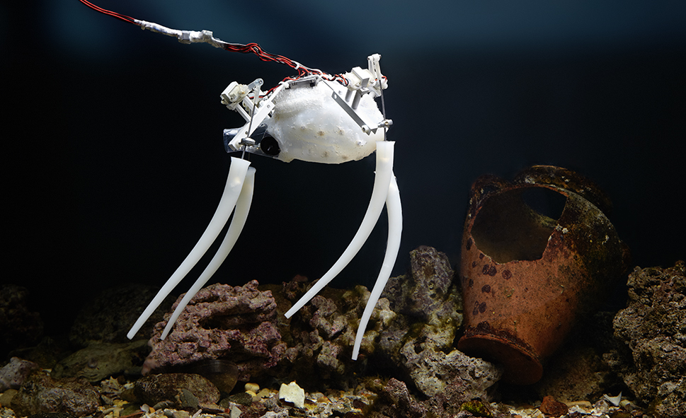 PoseiDrone, an octopus-inspired soft robot with underwater walking and swimming abilities (Photo courtesy: The BioRobotics Institute, Scuola Superiore Sant’Anna, Pisa, Italy)