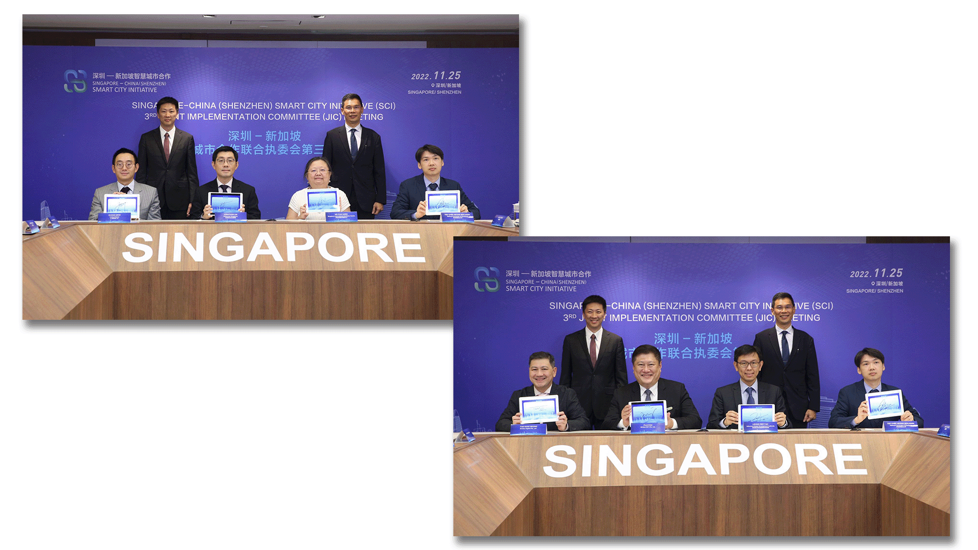 The MOUs were signed on behalf of NUS by Assoc Prof Benjamin Tee Chee Keong, Vice Dean Research, CDE (far right, both photos)