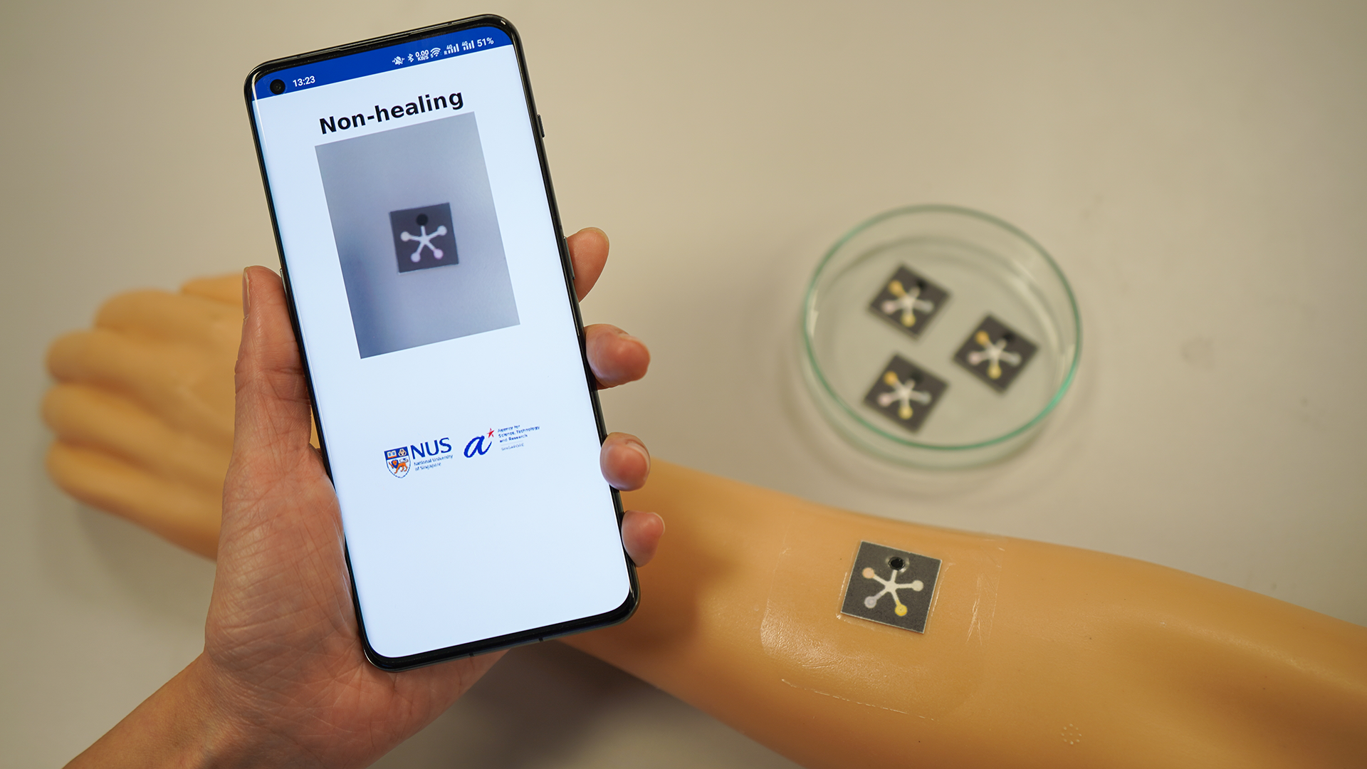 The paper-like, battery-free PETAL sensor patch can be integrated easily and safely with wound dressing, and can also be customised for different types and sizes of wounds. 