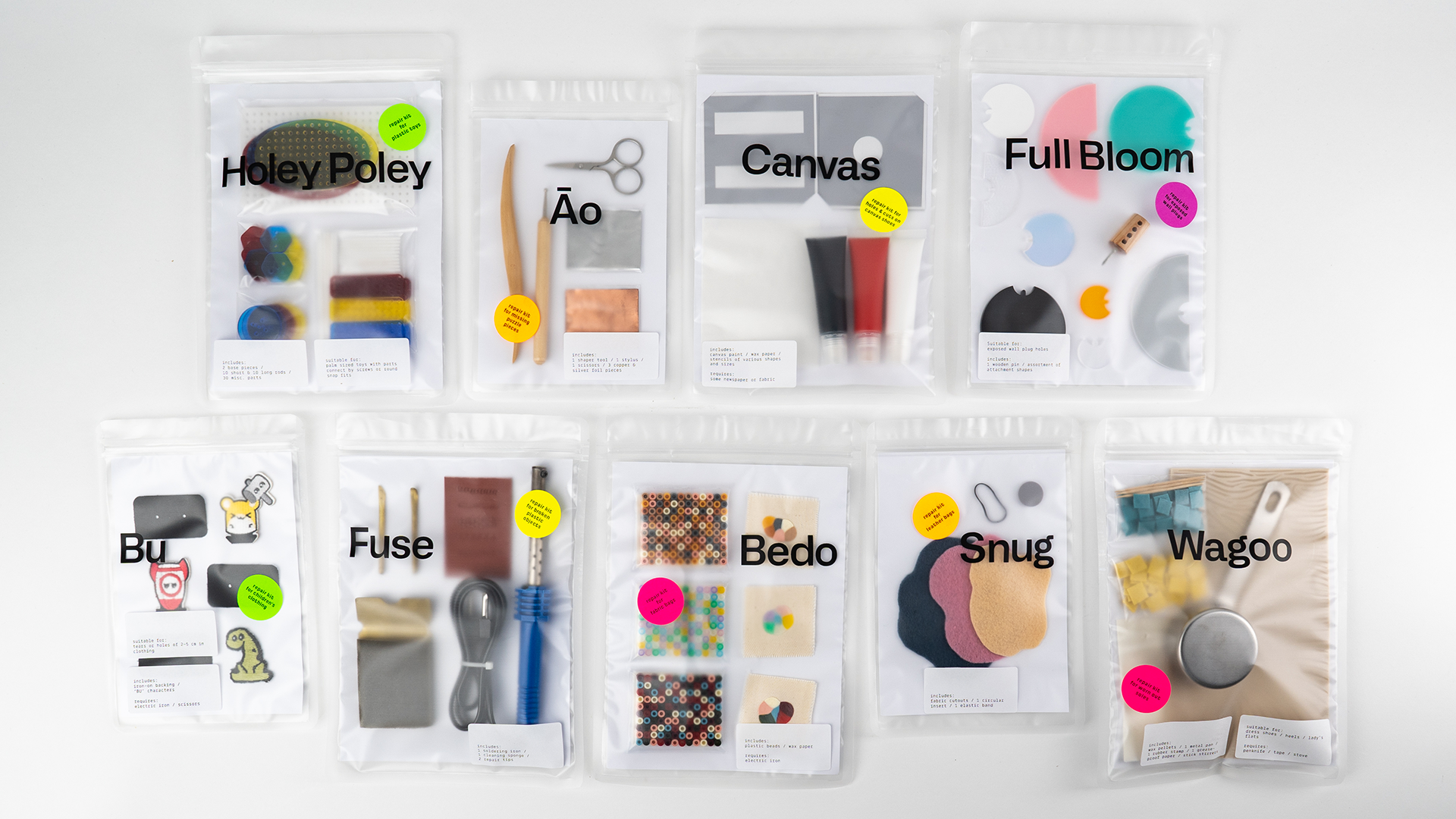 The project included nine repair kits designed by DID students with novel techniques for repair.