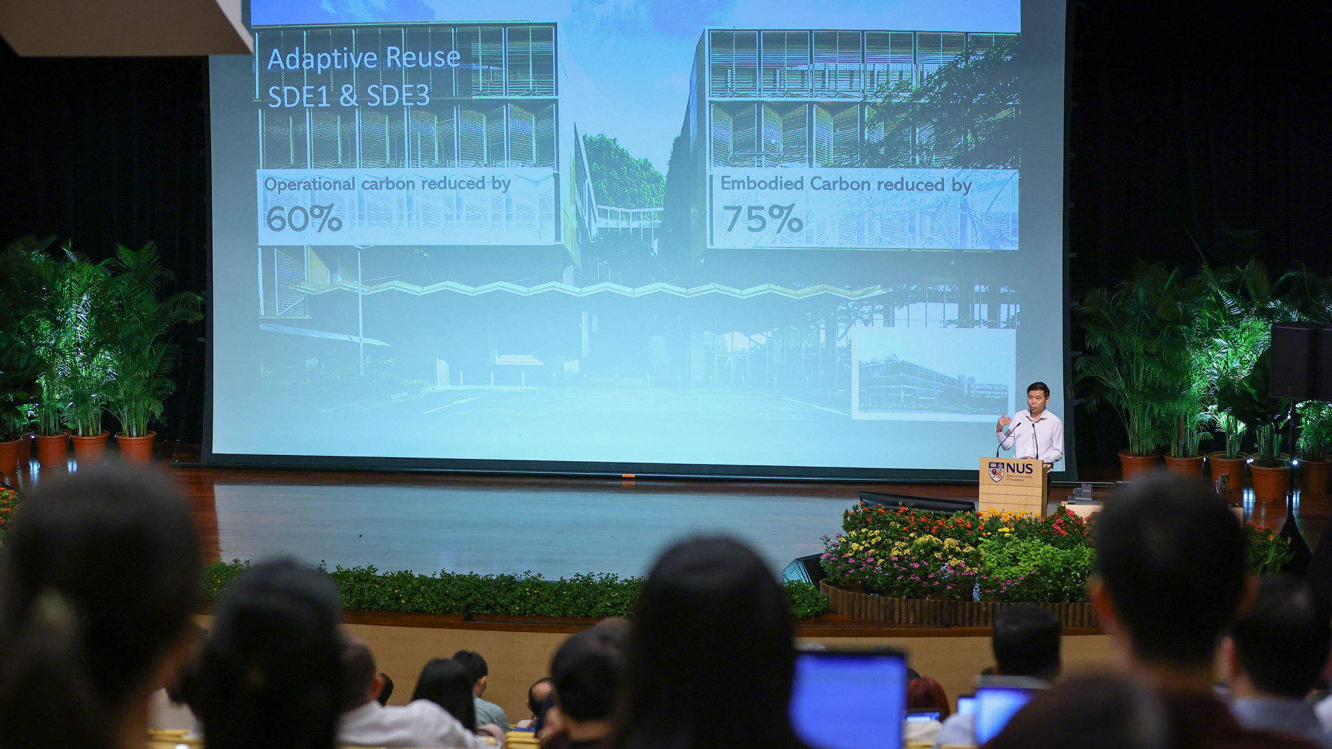 Keynote speaker Mr Koh Yan Leng, Vice President Campus Infrastructure at NUS, outlined ways that the science of sustainability was being applied across the university.