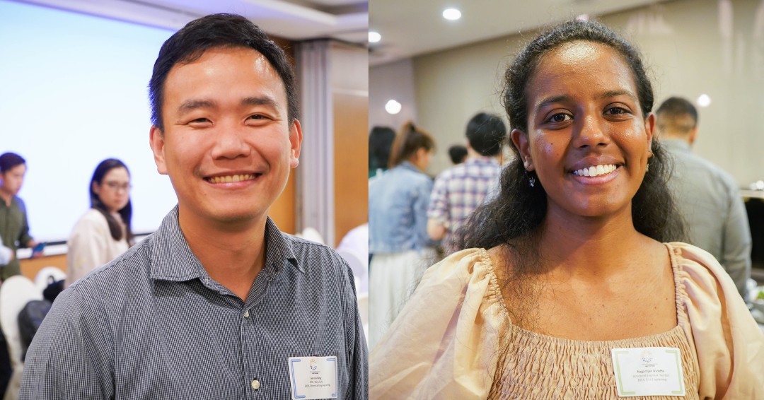 Mr Jax Lee Jia Xing, a Chemical Engineering alumnus (Class of 2009) and Ms Ms Nivedha Nagarajan, a Civil Engineering alumna (Class of 2023) at the Class Ambassadors Network Event