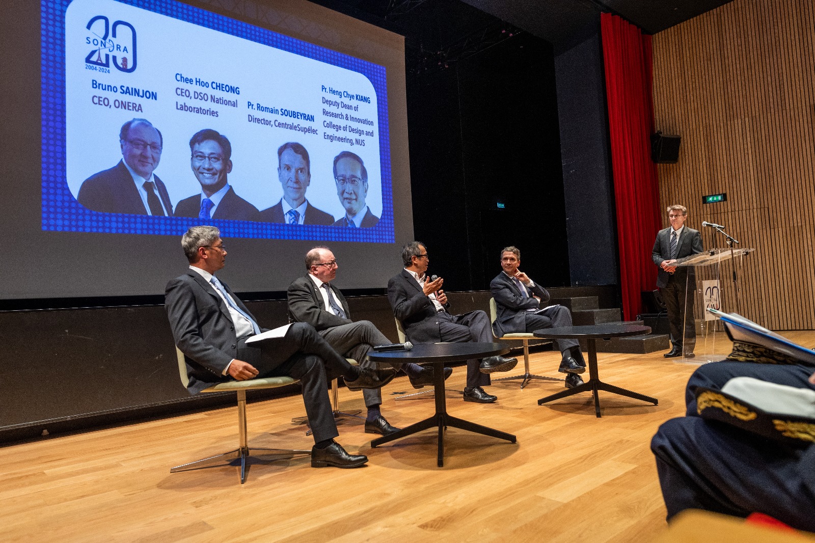 From left to right: Mr Cheong Chee Hoo, CEO, DSO National Laboratories; Mr Bruno Sainjon, CEO, ONERA; Prof Heng Chye Kiang, Deputy Dean (Research and Innovation); and Mr Romain Soubeyran, President, CentraleSupélec.