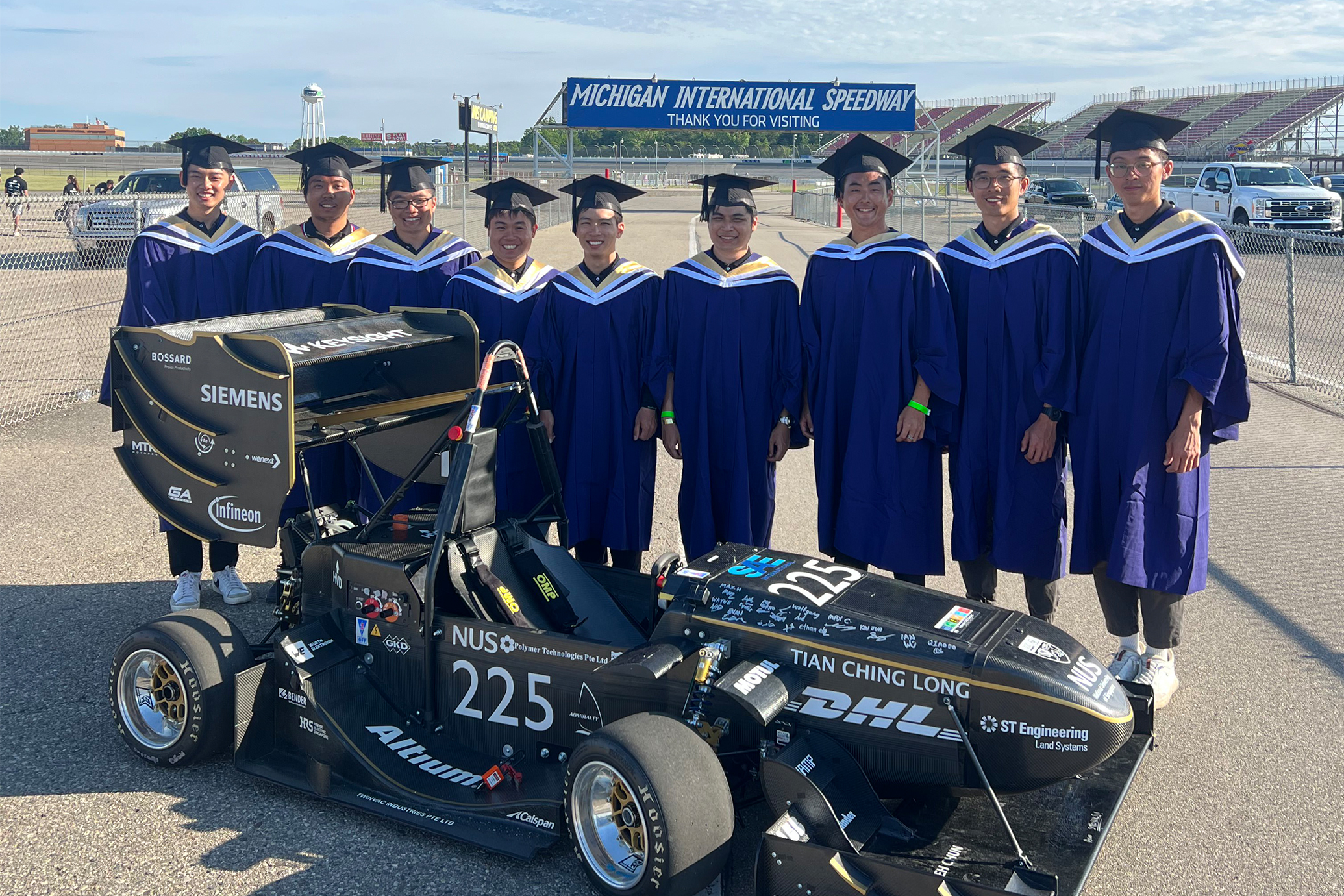 iDP students in the FSAE Team for the Class of 2024 (Left to Right) are as follows. Ng Andre (CEG Major), Jareth Tan Eu Quan (ECE Major), Emmanuel Eng Zhijie (ME Major), Poon Yan Zhong Darrion (ME Major), Vincent Lim Jun Heng (ME Major), Leow Yuan Yang (CEG Major), Moon Youngmin (ME Major), Marcus Teh Jia Wei (ME Major), and Nicholas Chia (ME Major).