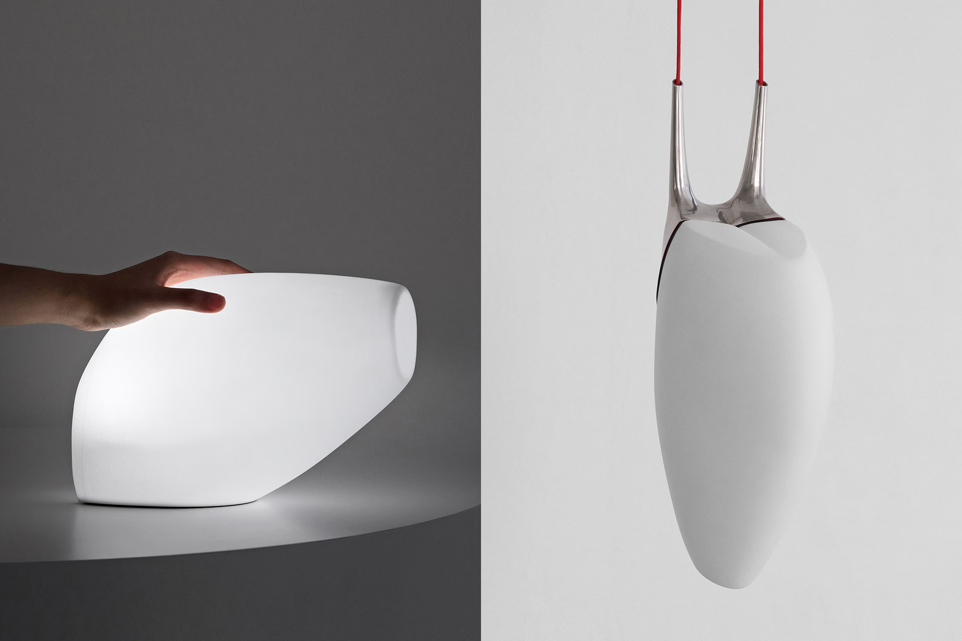 The lamp aims to showcase the contrast of the ‘animal’ through two dissociated states of being: alive (left) and dead (right). 