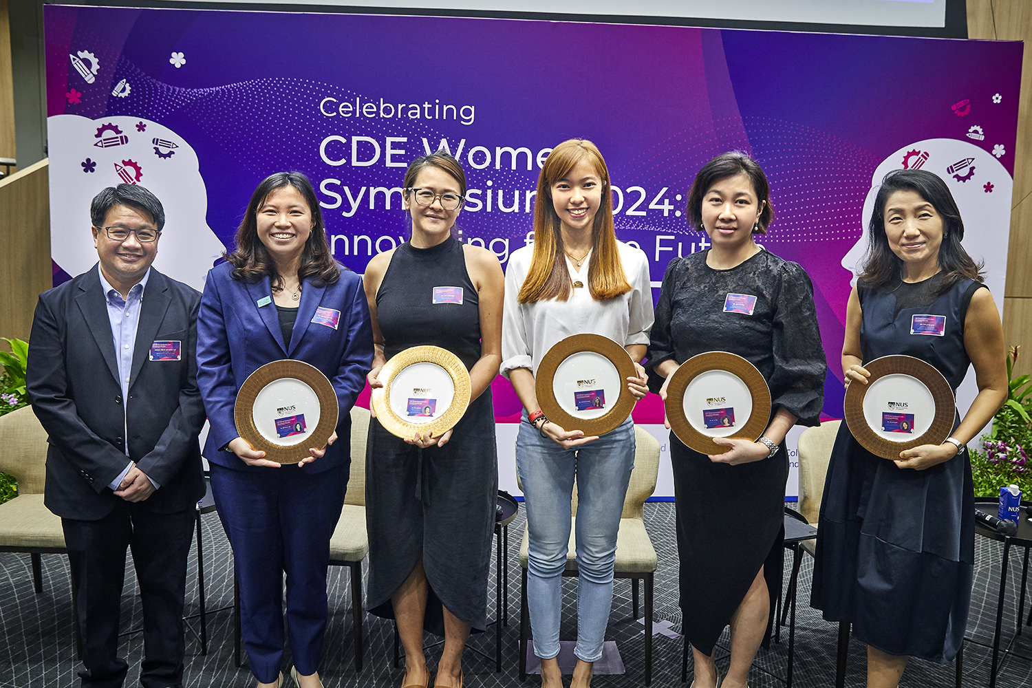 From left: Vice Dean Alumni Relations Assoc Prof Arthur Tay, alongside speakers Ms Michelle Tee, Ar Goy Zhenru, Ms Anthea Foong, and Er Jee Yi Yng, and moderator Dr Lee Jung Joo.