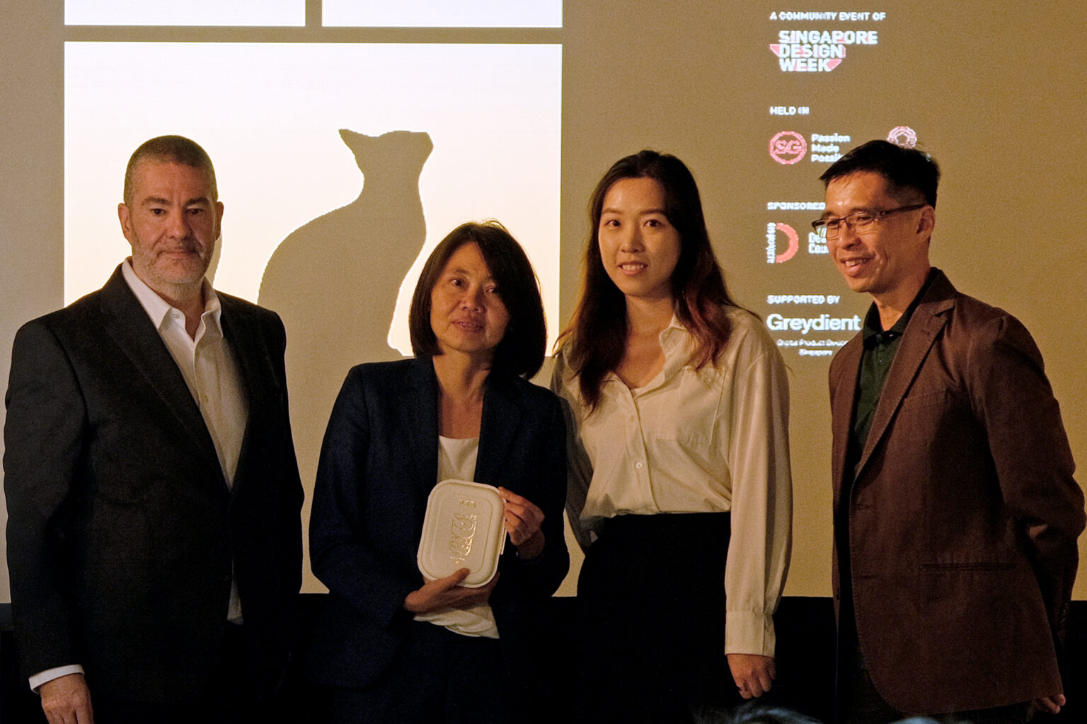 From left to right: Associate Professor Christophe Gaubert, Director of DIC; Her Excellency Minh-di Tang, the French Ambassador to Singapore; Ms Lin Qiuxia (DID, 19’), designer of the Ji Jian Wu collection; and Associate Professor Darren Yeoh, Head of LKCNHM.