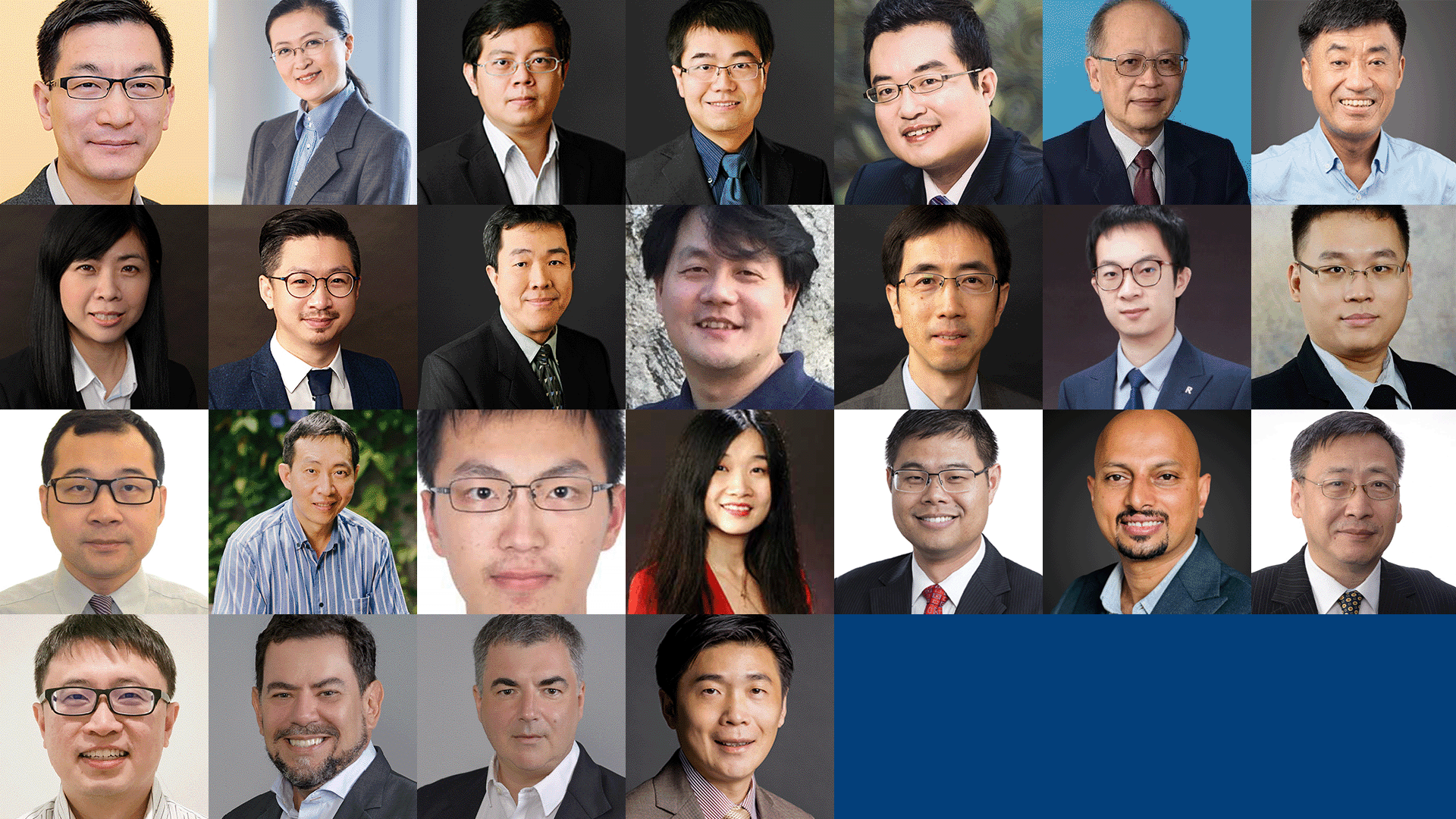 First row (left to right): Prof Chen Xiaoyuan; Shawn; Prof Liu Bin; Prof Xie Jianping; Prof Yan Ning; Prof Zhang Rui; Emeritus Prof Ang Beng Wah; Prof Ge Shuzhi; Sam; Second row: Prof Ho Ghim Wei; Asst Prof Hou Yi; Assoc Prof Sibudjing Kawi; Assoc Prof Lee Chengkuo; Vincent; Prof Lin Zhiqun; Visiting Prof Qiang Yujie; Asst Prof Sing Swee Leong; Third row: Dr Su Bin; Prof Wang Chi-Hwa; Wang Yuxiang; Adjunct Assoc Prof Wang Xiaonan; Assoc Prof Zhao Dan; Prof Praveen Linga; Prof John Wang; Fourth row: Assoc Prof Thomas Yeo Boon Thye; Prof Antonio Helio Castro Neto; Prof Sir Konstantin Novoselov; Assoc Prof Qiu Cheng-Wei