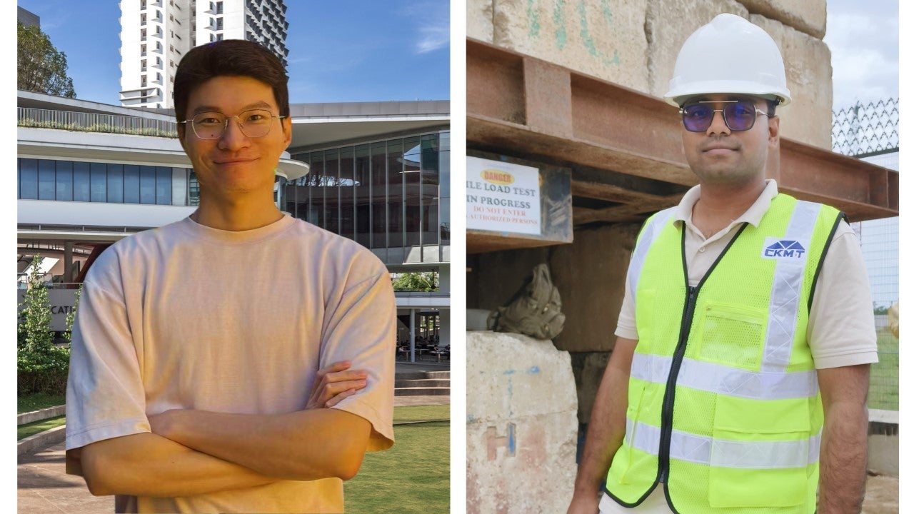 NUS MSc CVE alumni (left to right) MSc (Civil Engineering) Students Li Tan and Mohamed Ashiq