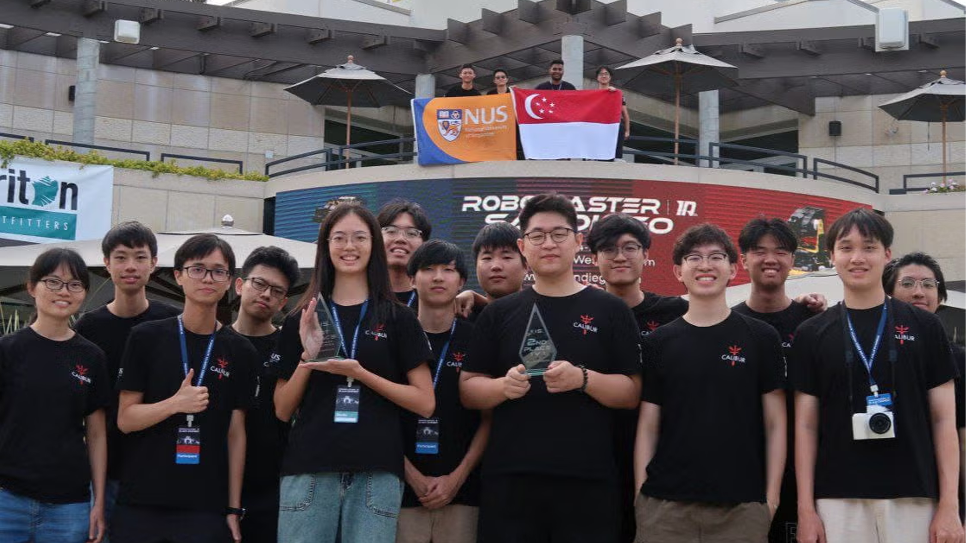 (From left to right) Wong Chin Wee (Year 3 Computer Engineering), Yoo Jie Lerk (Year 3 Physics), Felix Then (Year 3 Mechanical Engineering), Lim Yang Sheng (Year 4 Mechanical Engineering), Vice Caption Wong Chuan Hui (Year 3 Comp Engineering), Daniel Boh (Year 2 Mechanical Engineering), Jaron Ng (Year 2 Mechanical Engineering), Kim Mong Seop (Year 4 Mechanical Engineering), Goh Sze Kang (Year 3 Electrical Engineering), Dylan Lim (Year 2 Electrical Engineering), Thia Yang Han (Year 2 Computer Engineering), Hu Hong Heng (Year 3 Computer Engineering), Wong Wei Liang (Year 3 Computer Engineering) Flag Bearers (from left to right): Hilbert Soh (Year 3 Mechanical Engineering), Lim Kae Sophie (Year 2 Mechanical Engineering), S Shyamkumar (Year 4 Mechanical Engineering), Evans Soh (Year 2 Double Degree in Mechanical Engineering and Economics) Flag Bearers (from left to right): Hilbert Soh (Year 3 Mechanical Engineering), Lim Kae Sophie (Year 2 Mechanical Engineering), S Shyamkumar (Year 4 Mechanical Engineering), Evans Soh (Year 2 Double Degree in Mechanical Engineering and Economics)