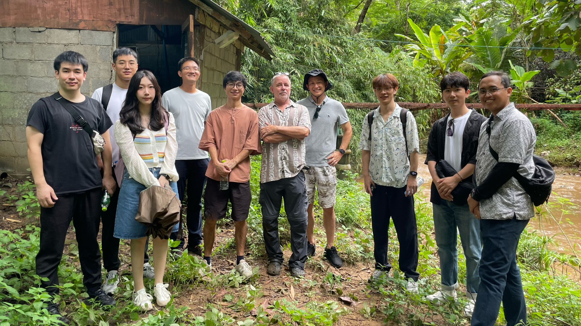 Asst Prof He Xiaogang (fifth from left) undertaking field research at the Mekong River Basin.