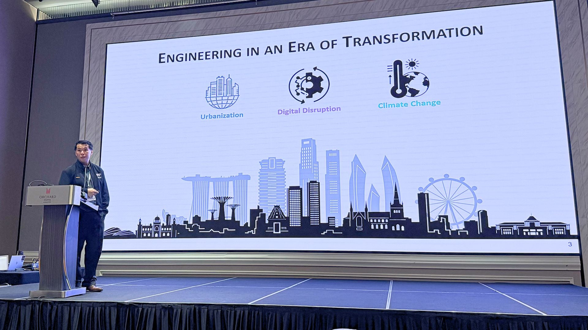 PSD WES Assoc Prof Pang Sze Dai delivering his keynote on future-ready engineering education — highlighting the importance of digital fluency, sustainability literacy, and lifelong learning for tomorrow’s engineers.
