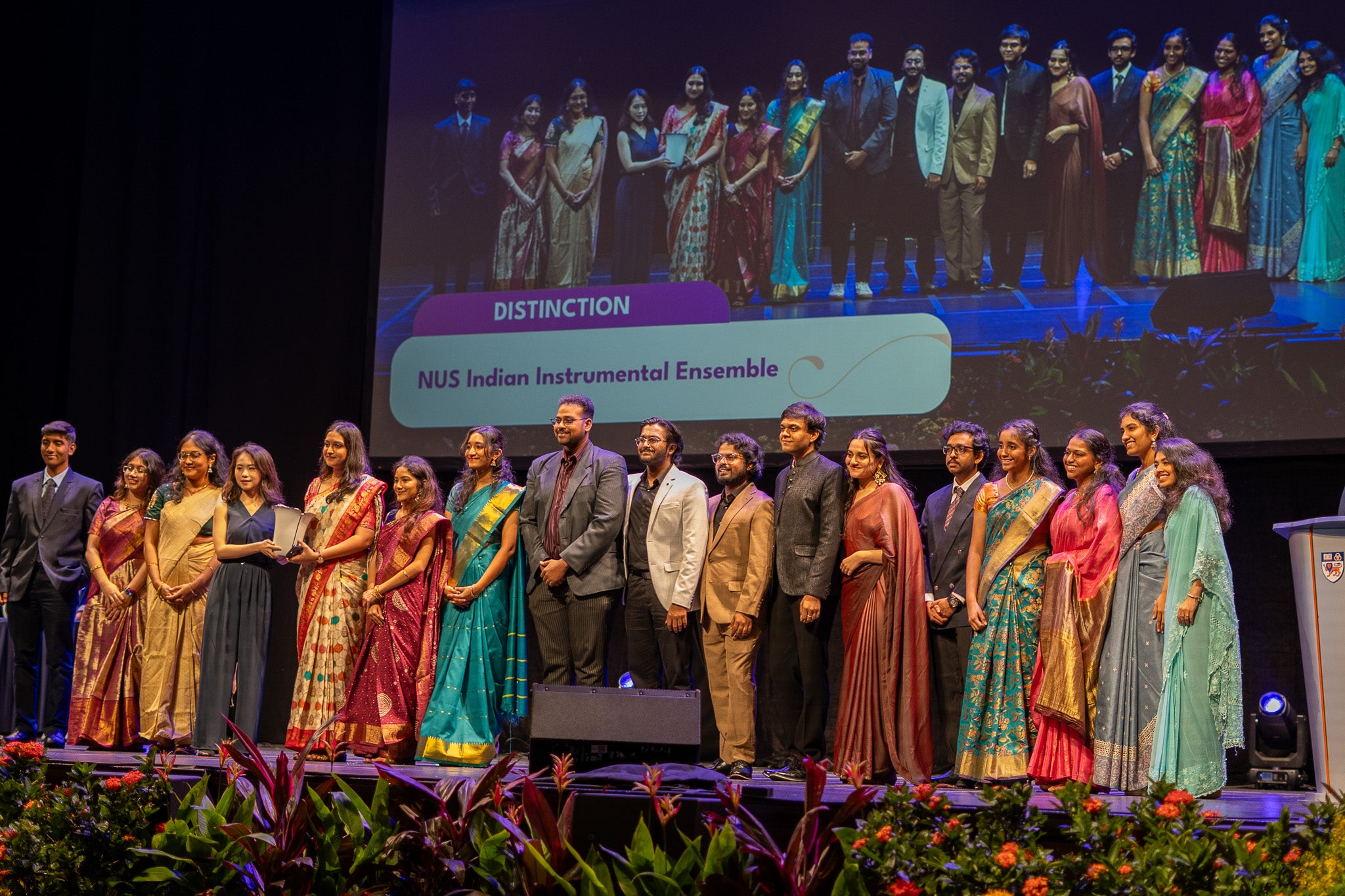 Ashwin Seetharaman (eighth from right) with the NUS Indian Instrumental Ensemble