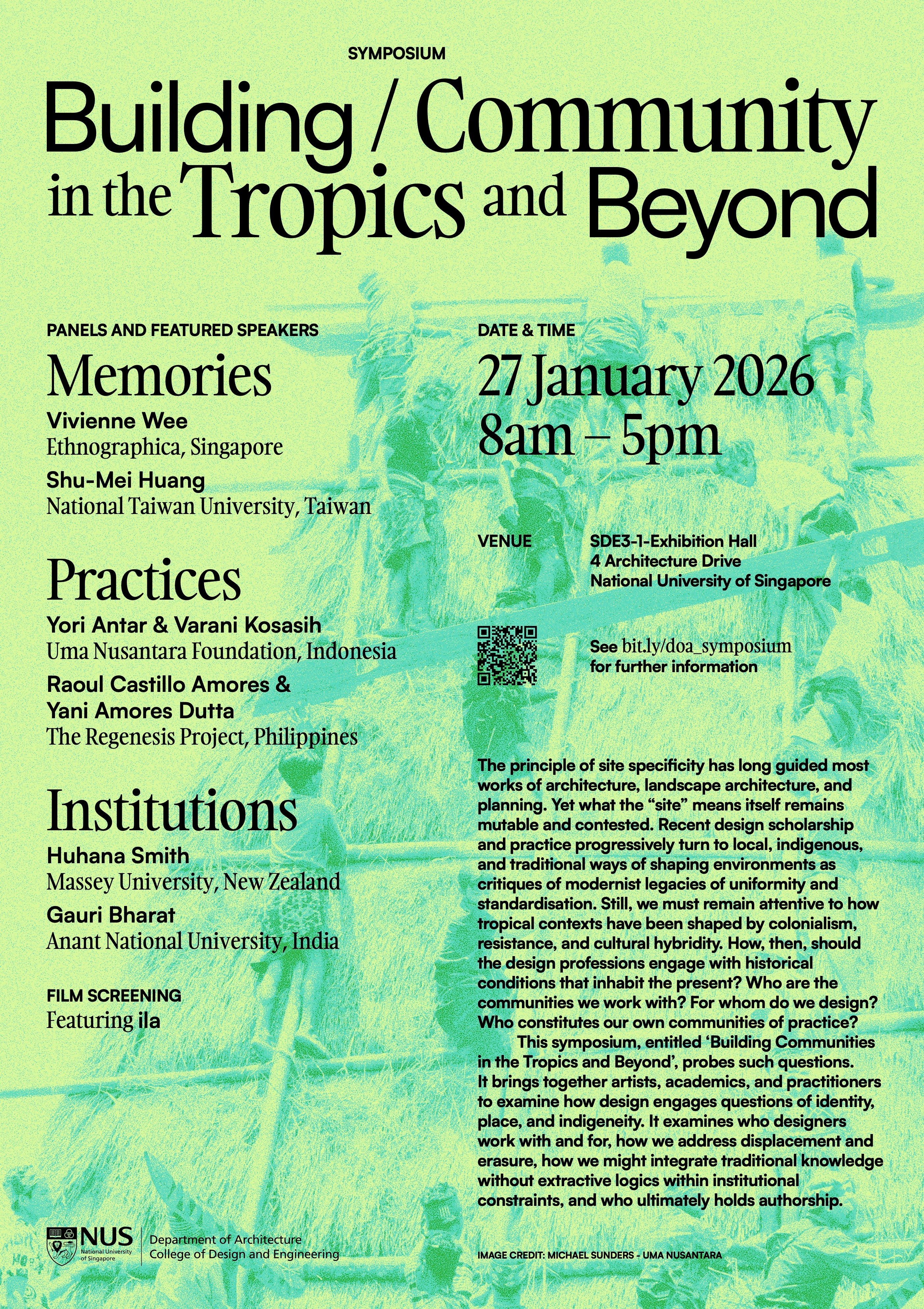Poster for Department of Architecture's Building Community in the Tropics and Beyond event