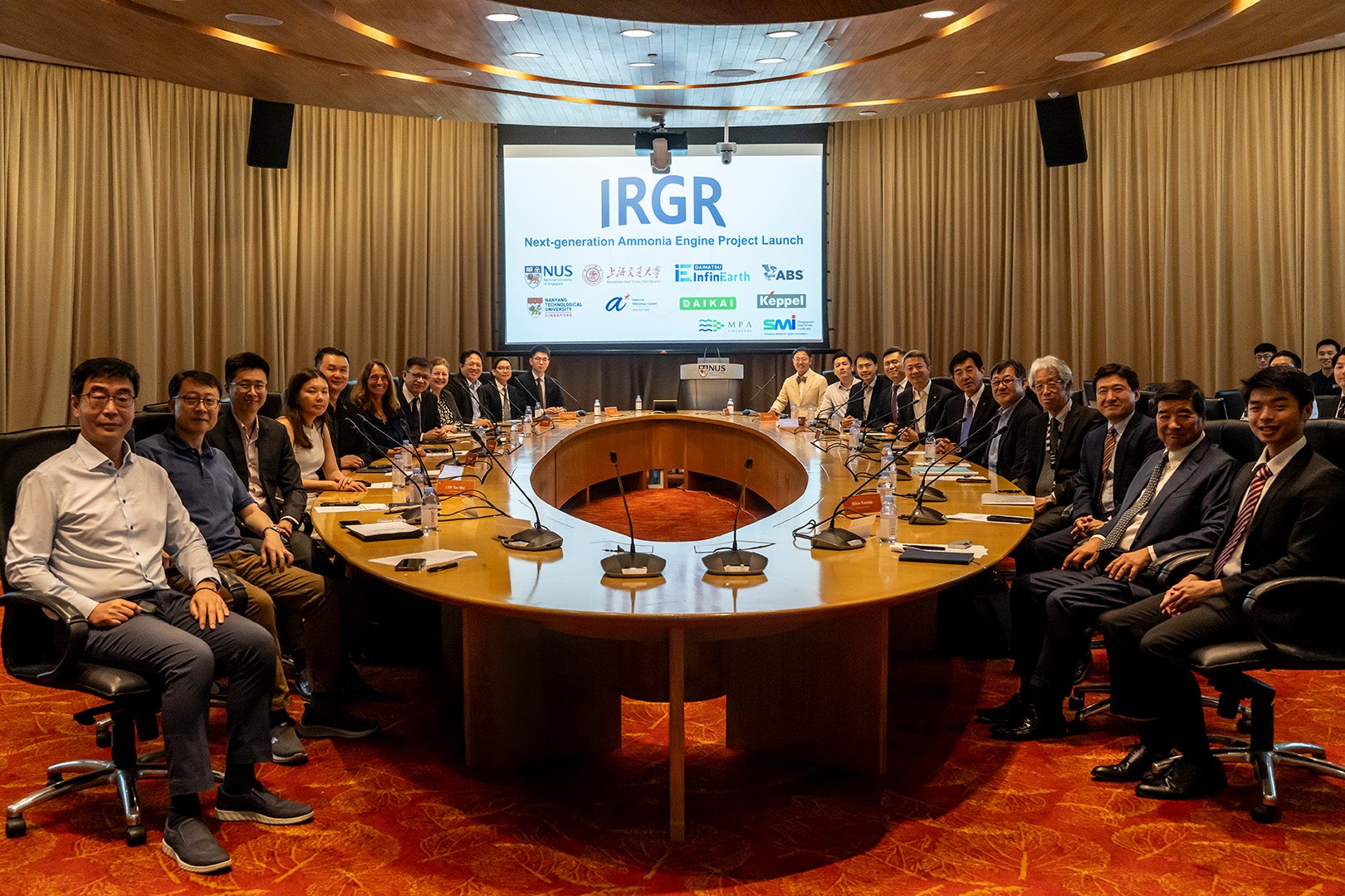 Group photo of the ammonia engine project launch event at NUS.
