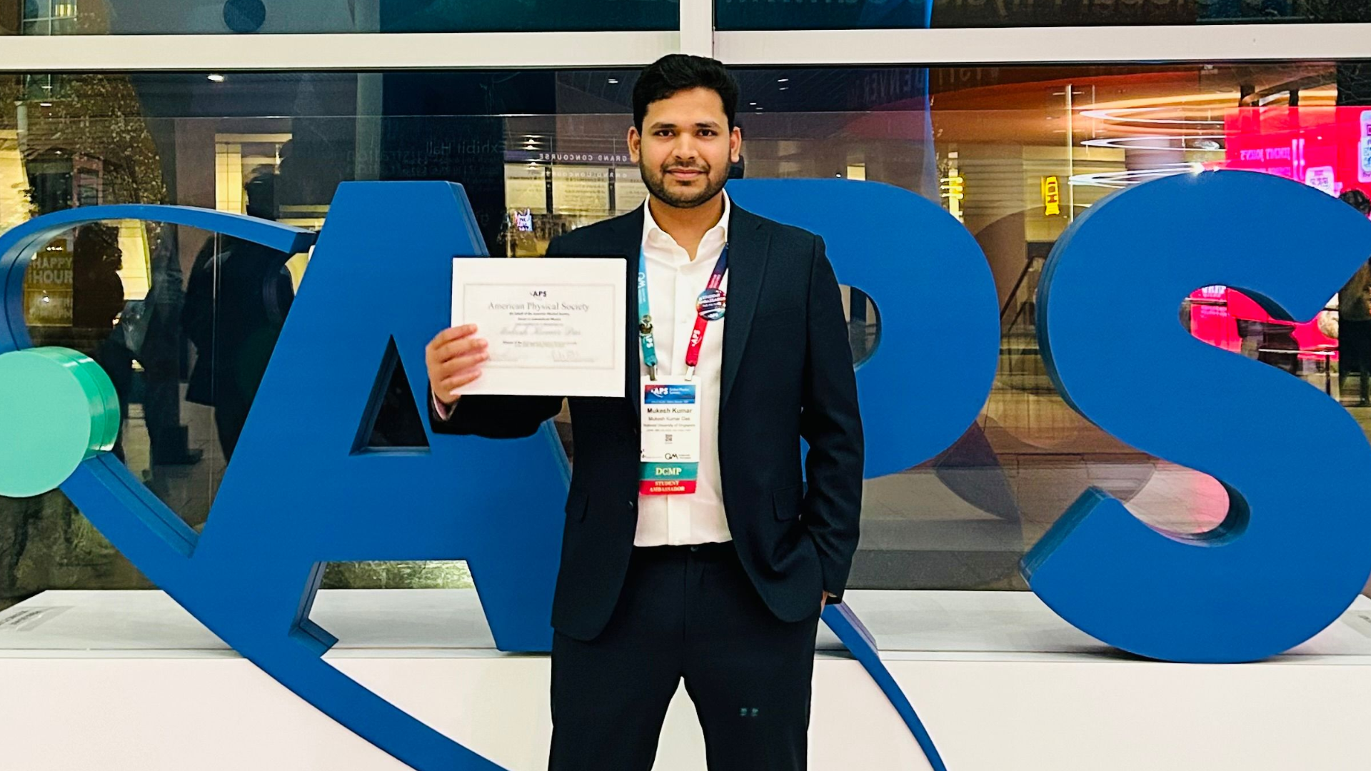 Mukesh Kumar Das, conferred the Distinguished Student Award 2026 by the Forum on International Physics (FIP) of the American Physical Society (APS)