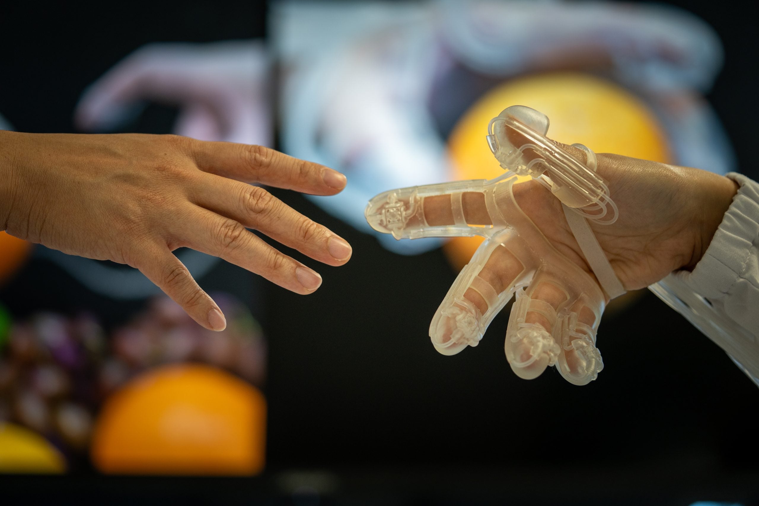 A glove embedded with miniaturised ME-SOFS units.