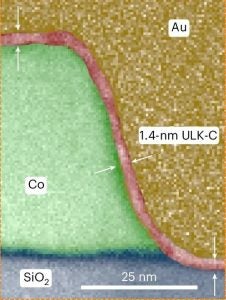 1.4-nm-thick ULK carbon film conformally coating Co lines and the SiO2 substrate