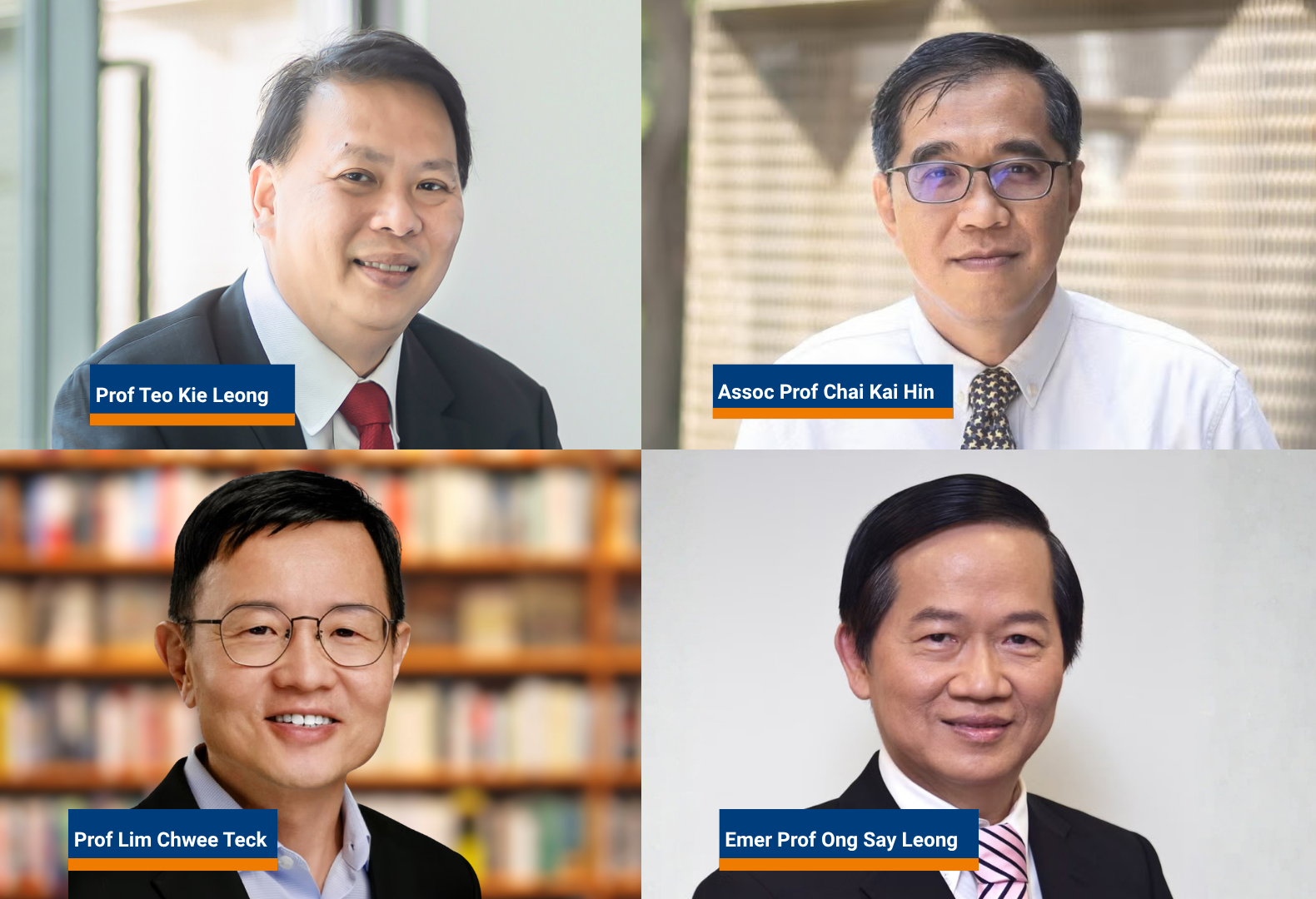 Prof Teo Kie Leong, Prof Lim Chwee Teck, Assoc Prof Chai Kai Hin and Emer Prof Ong Say Leong are among the 24 CDE community members who have been recognised in National Day Awards 2026 for their contributions to Singapore.