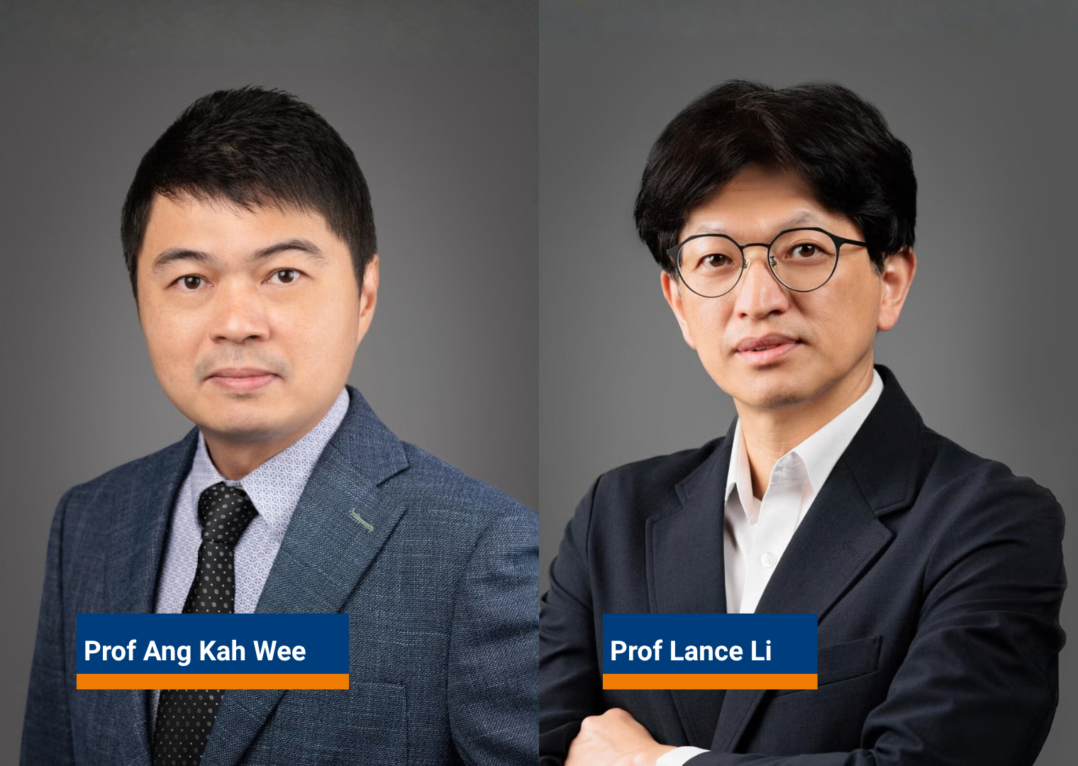 From left: Prof Ang Kah Wee (Electrical and Computer Engineering) and Prof Lance Li (Materials Science and Engineering)