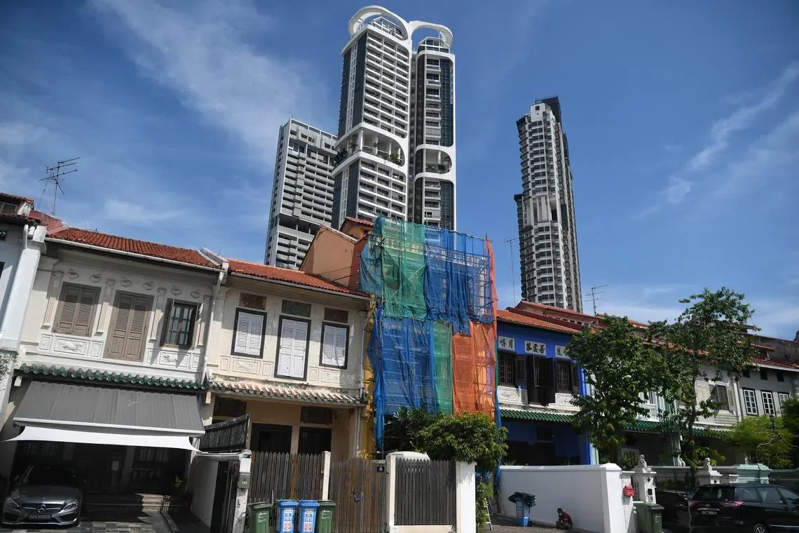 The restoration of 141 Neil Road (second from left) will provide students and researchers from NUS with learning and research opportunities.