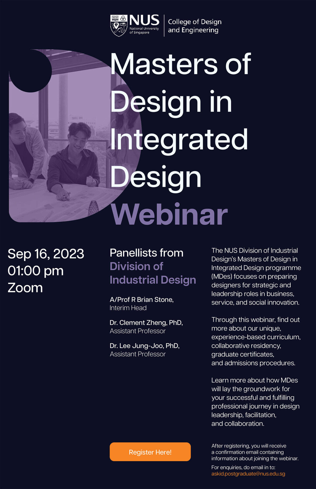 Register your interest to the Masters of Design in Integrated Design Webinar