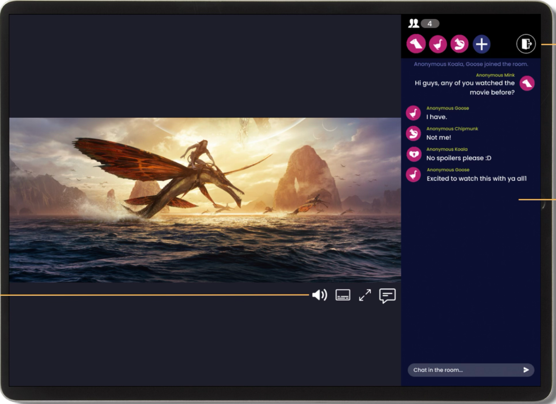 Example of Watch Party interface
