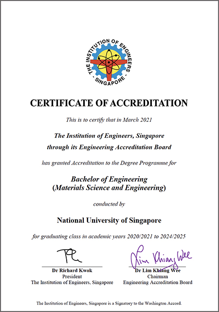 Accreditation of MSE Undergraduate Programme