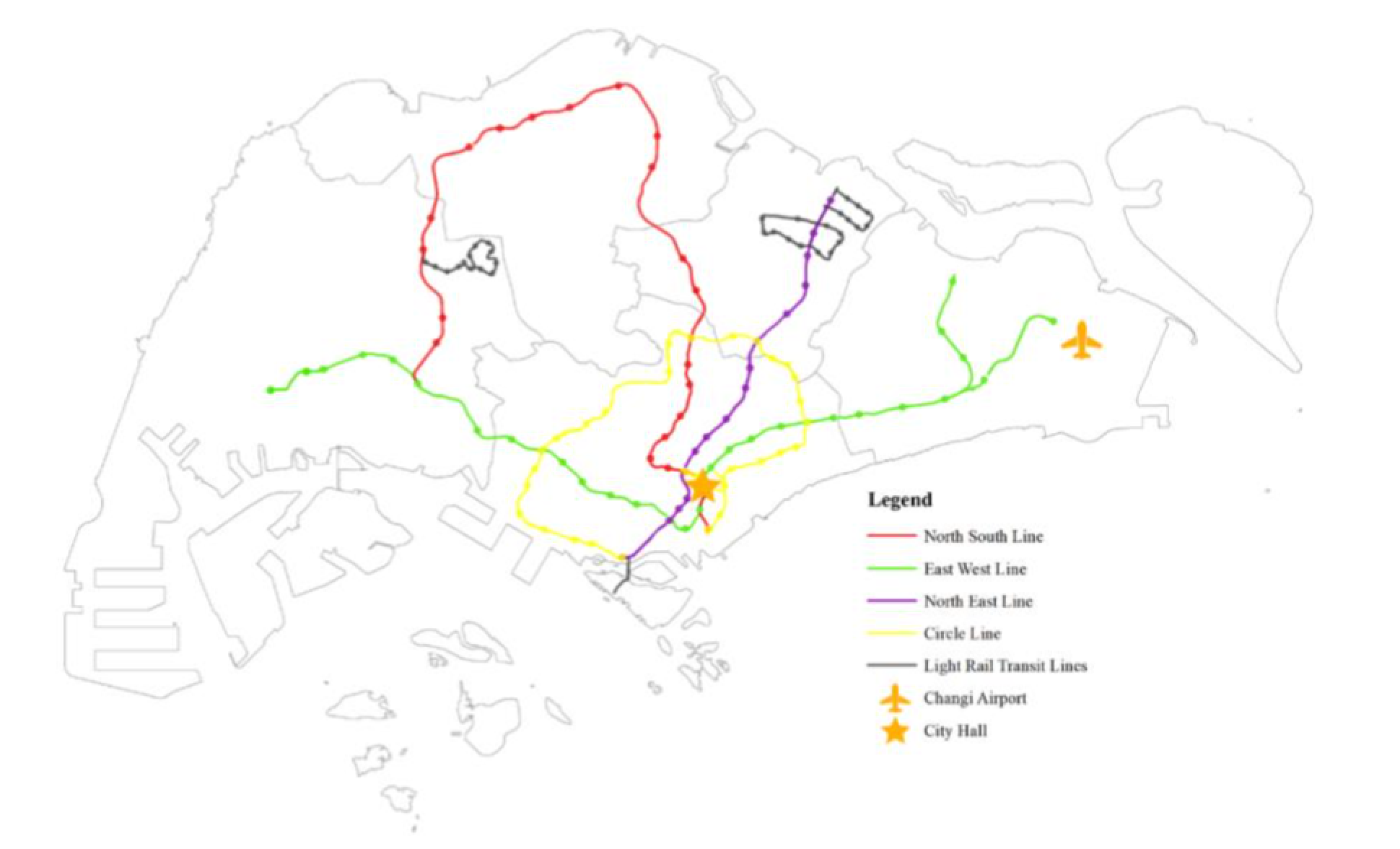 Figure 2: Map of MRT Lines in 2012