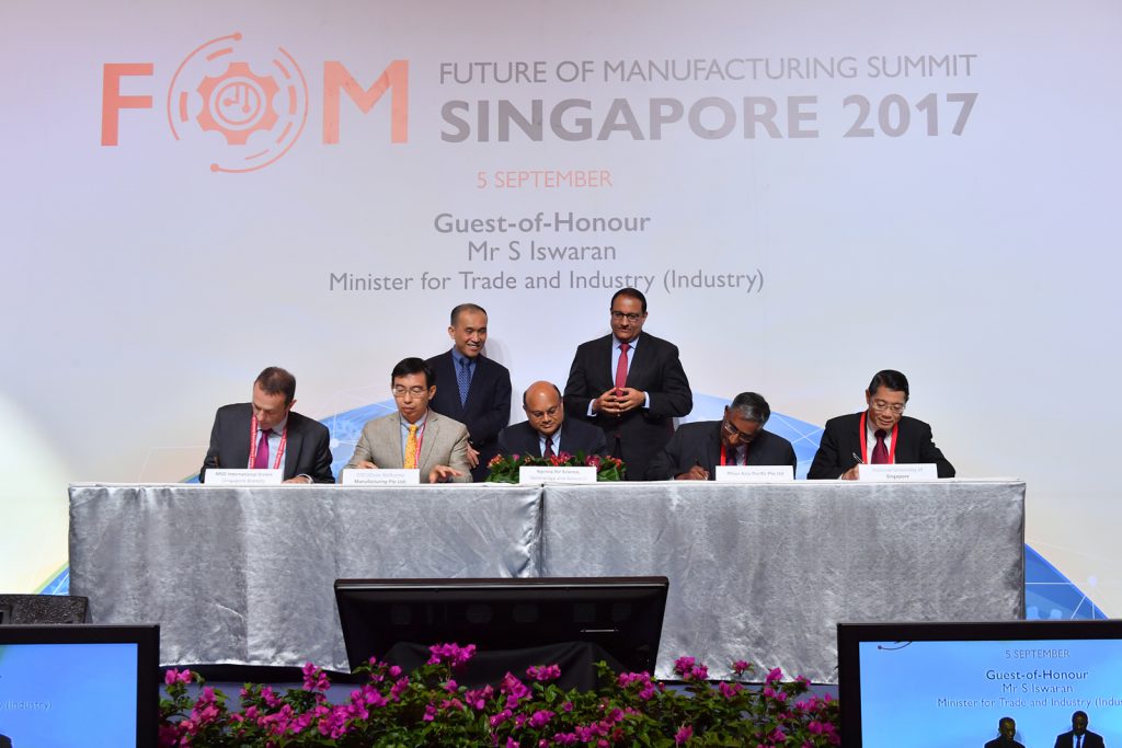 <div>The signing of the MOU with Mr. S. Iswaran, Minister for Trade and Industry (Industry), and A*STAR Chairman, Mr. Lim Chuan Poh, as witnesses. From left to right: Mr John Smith, Managing Director,</div><div>MSD International (Singapore Branch), MSD Manufacturing Division Singapore; Mr Lim Hock Heng, Vice-President and Site Director, GSK; Mr Suresh Sachi, Deputy Managing Director, A*STAR;</div><div>Dr Prasad Kanneganti, Site Director, Pfizer Asia Pacific; and Prof Victor Shim, Vice-Dean (External Relations &amp; Outreach), NUS Engineering. Photo: A*STAR</div>