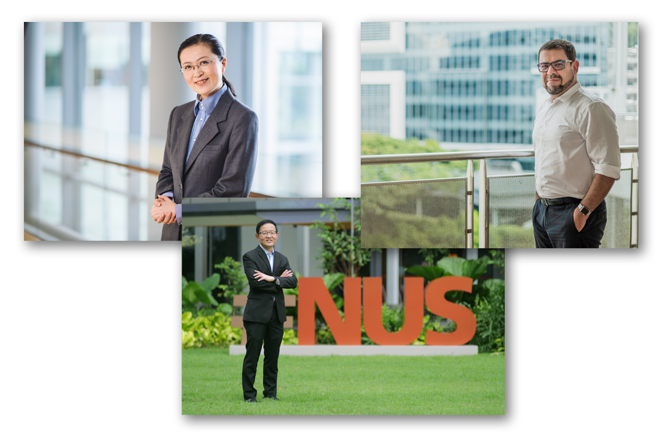 SNAS Fellows from Faculty of Engineering. Clockwise: Prof Liu Bin, Prof Antonio Helio Castro Neto, Prof Lim Chwee Teck.