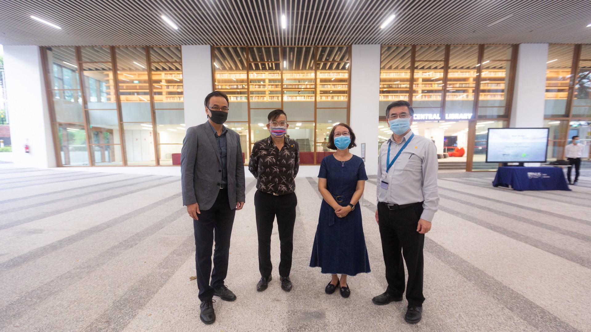 Present at the launch of BookBridge yesterday were (from left): Assoc Prof Okuda; Head of SDE's Department of Architecture Prof Ho Puay Peng; Mrs Lee and Prof Lam.