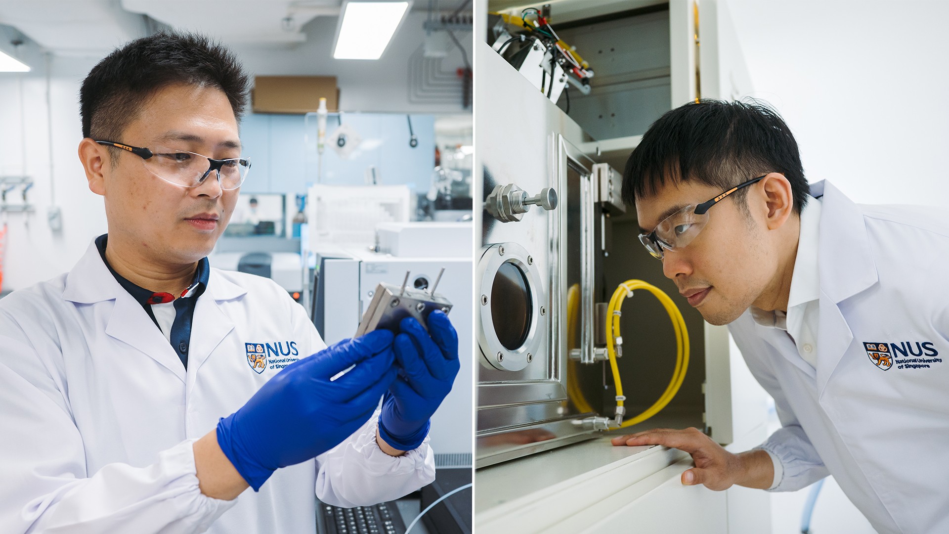 <a class="newsPhotoCaptionText1"><br />Asst Prof Wang Lei (left) Asst Prof Lum Yanwei (right) and their team will develop ways to convert hydrogen directly from water into a high energy density liquid hydrogen carrier.<br /></a><br />
