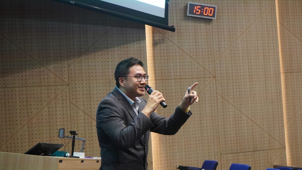 Mr Matthias Ong speaking at the ESE Symposium 2025