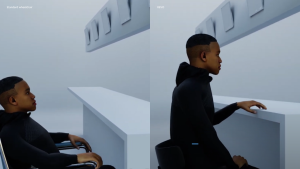 Unlike standard wheelchairs, REVO lifts users to eye level, enabling a confident, face-to-face connection.