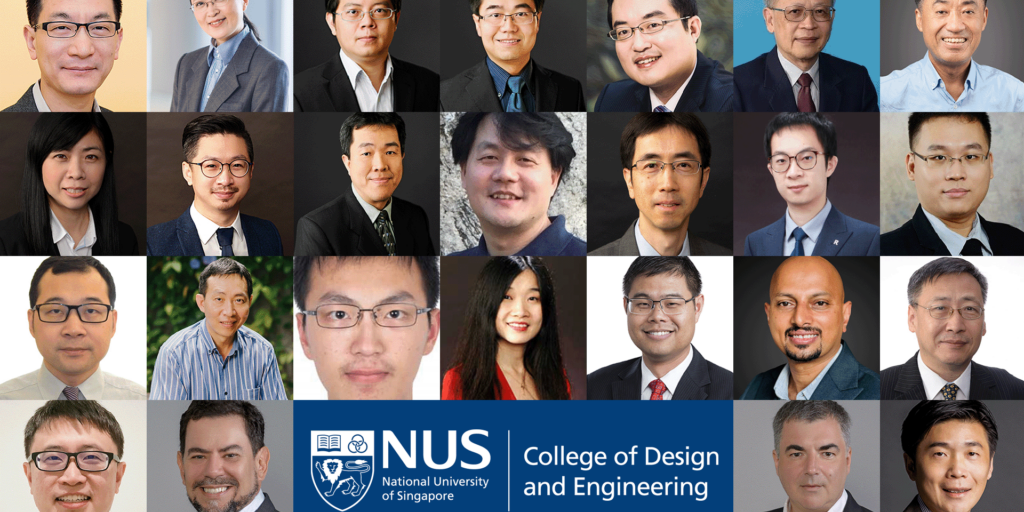 First row (left to right): Prof Chen Xiaoyuan; Shawn; Prof Liu Bin; Prof Xie Jianping; Prof Yan Ning; Prof Zhang Rui; Emeritus Prof Ang Beng Wah; Prof Ge Shuzhi; Sam; Second row: Prof Ho Ghim Wei; Asst Prof Hou Yi; Assoc Prof Sibudjing Kawi; Assoc Prof Lee Chengkuo; Vincent; Prof Lin Zhiqun; Visiting Prof Qiang Yujie; Asst Prof Sing Swee Leong; Third row: Dr Su Bin; Prof Wang Chi-Hwa; Wang Yuxiang; Adjunct Assoc Prof Wang Xiaonan; Assoc Prof Zhao Dan; Prof Praveen Linga; Prof John Wang; Fourth row: Assoc Prof Thomas Yeo Boon Thye; Prof Antonio Helio Castro Neto; Prof Sir Konstantin Novoselov; Prof Qiu Cheng-Wei