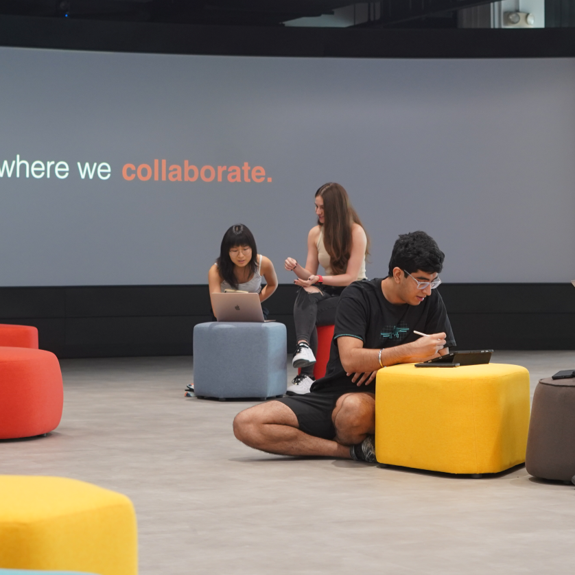 NUS CDE students and staff collaborating in The Lodge